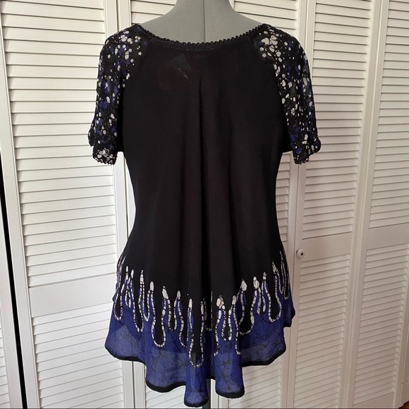 Boho border batik dye and embroidered top 1X - Picture 3 of 10